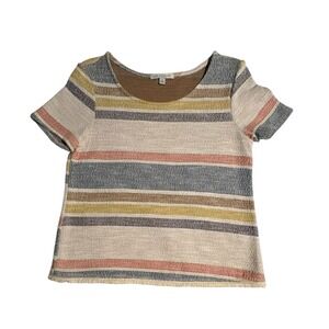 Green Envelope Striped 100% Cotton Fringe Hem Top Women Small Boho Casual